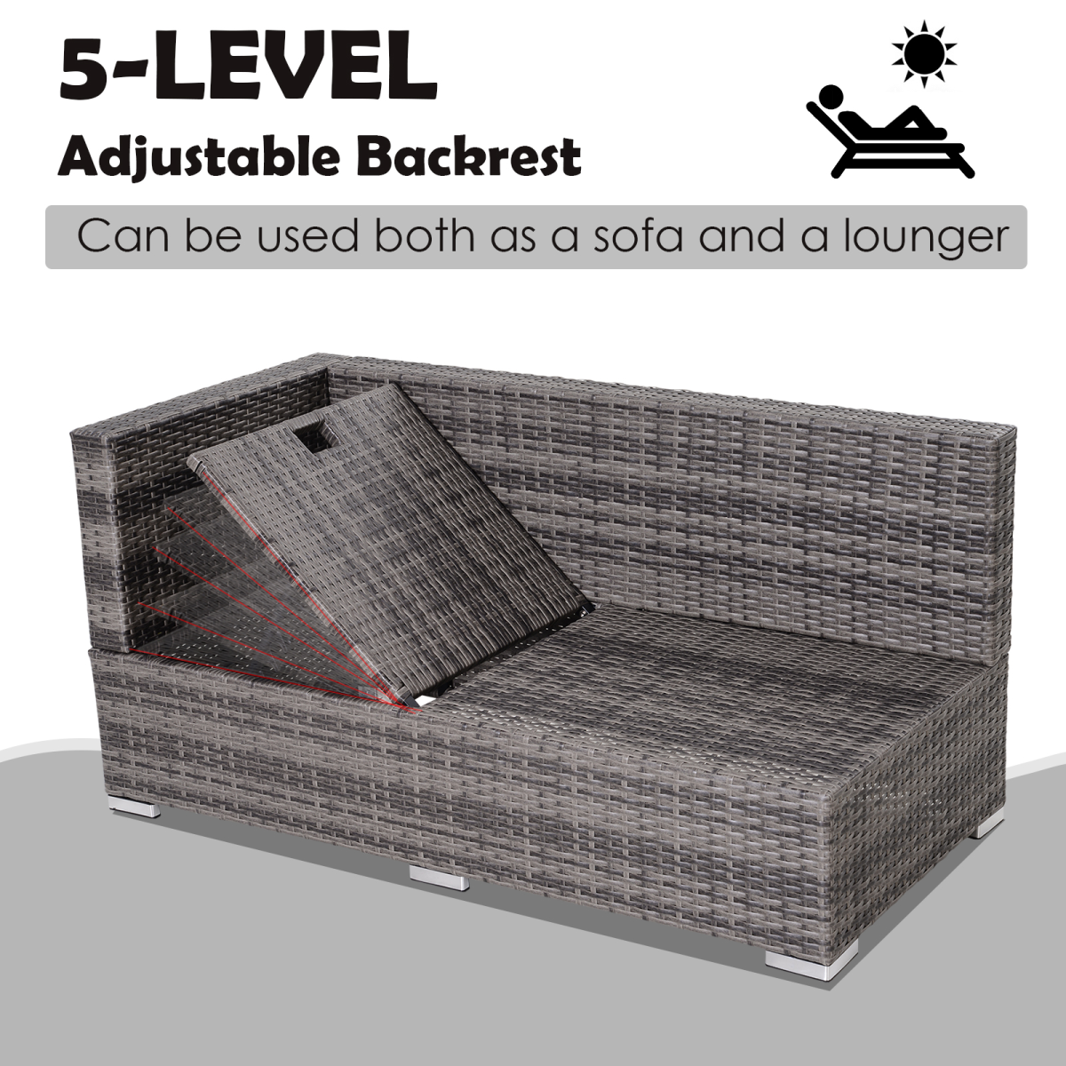 Rattan Garden Sofa Set Storage Table Wicker Patio Lounger 4-Seater Grey