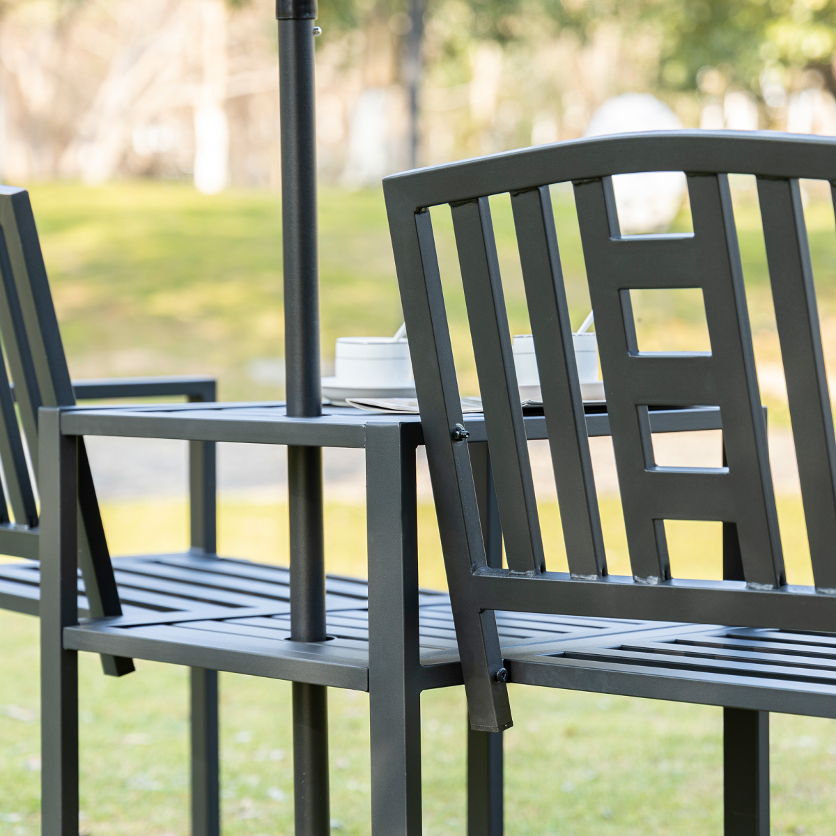 Garden Chair Bench Loveseats w/Coffee Table Slatted Design Patio Yard 2 Seat