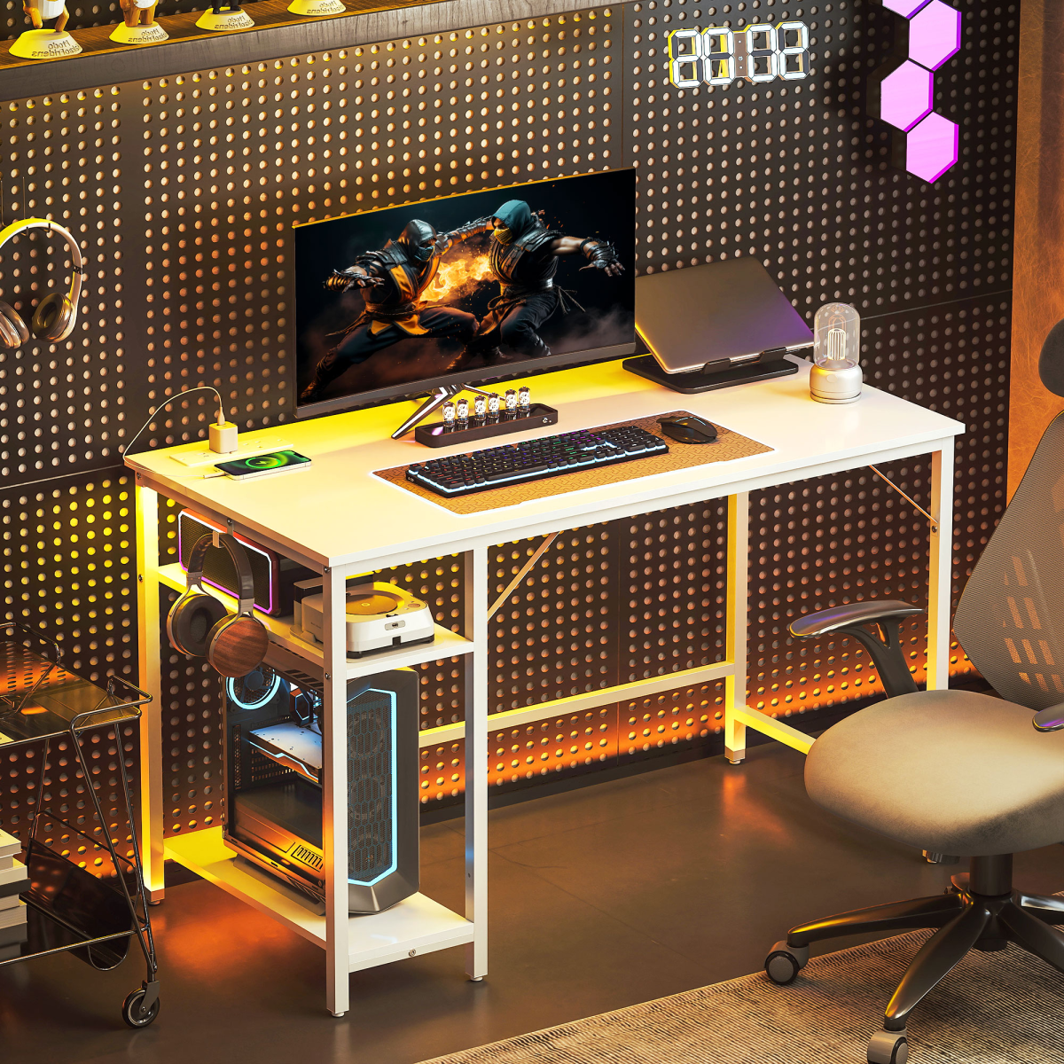 Home Office Desk Reversible Study Table for Bedroom White 120 x 60 cm