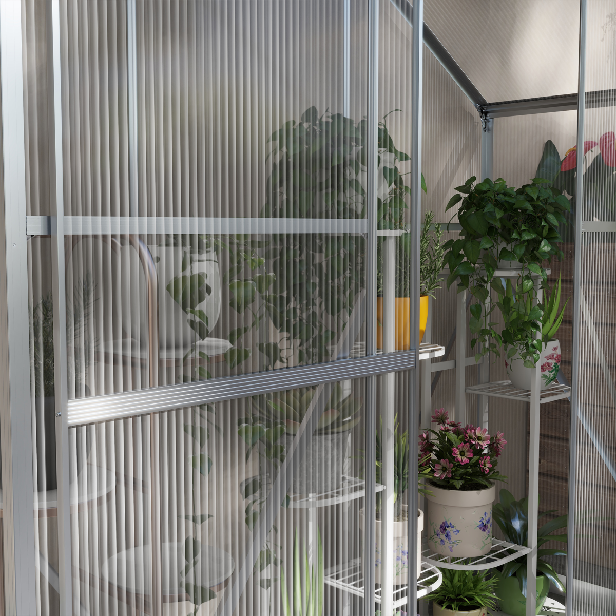 Polycarbonate Greenhouse Aluminium Green House, Silver 6 x 2.5ft
