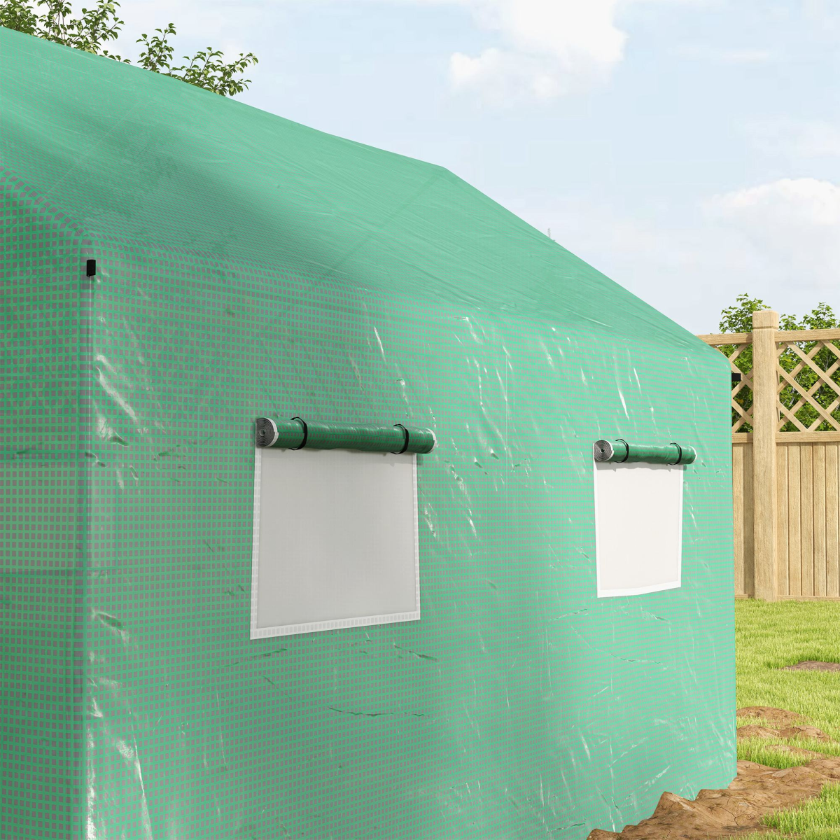 Tunnel Greenhouse W/ UV-resistant PE Cover, Wide Door, 2 x 3(m), Green