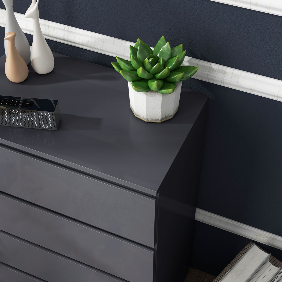Bedroom Chest of Drawers, High Gloss 4 Drawers Dresser, Drawer Unit