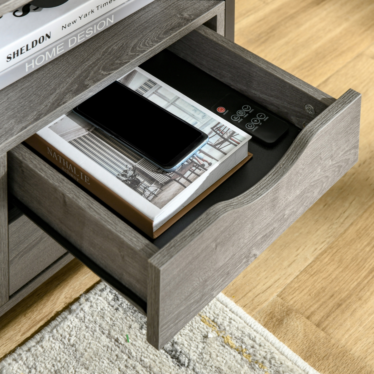 End Table Bedside Desk Slim Storage Cabinet with Shelf Grey