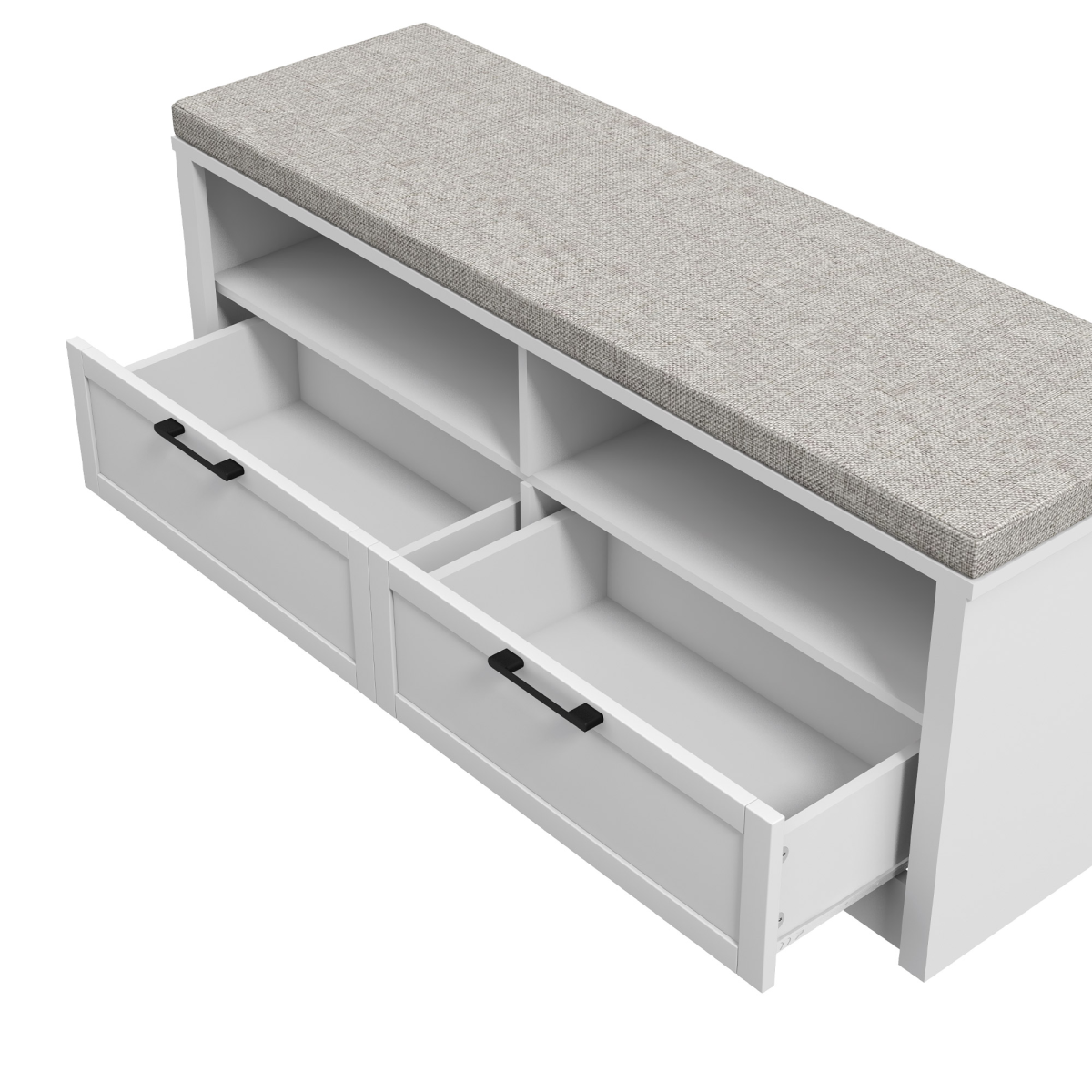 Shoe Bench with Removable Cushion, Open Compartments and Drawers