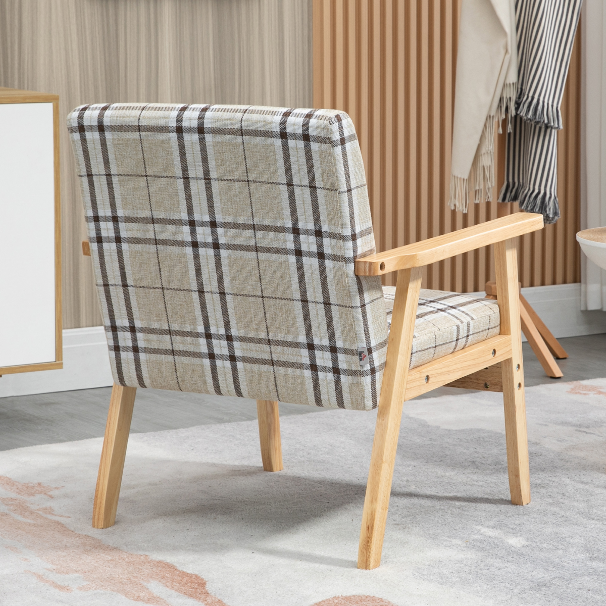 Modern Accent Chairs Upholstered Linen-Feel Living Room Chair Beige
