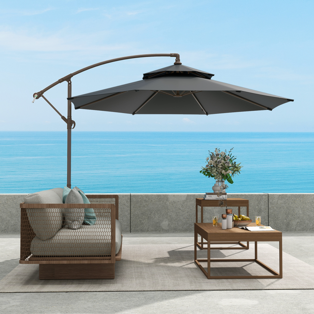 2.7m Garden Banana Parasol Cantilever Umbrella Handle, Dark Grey