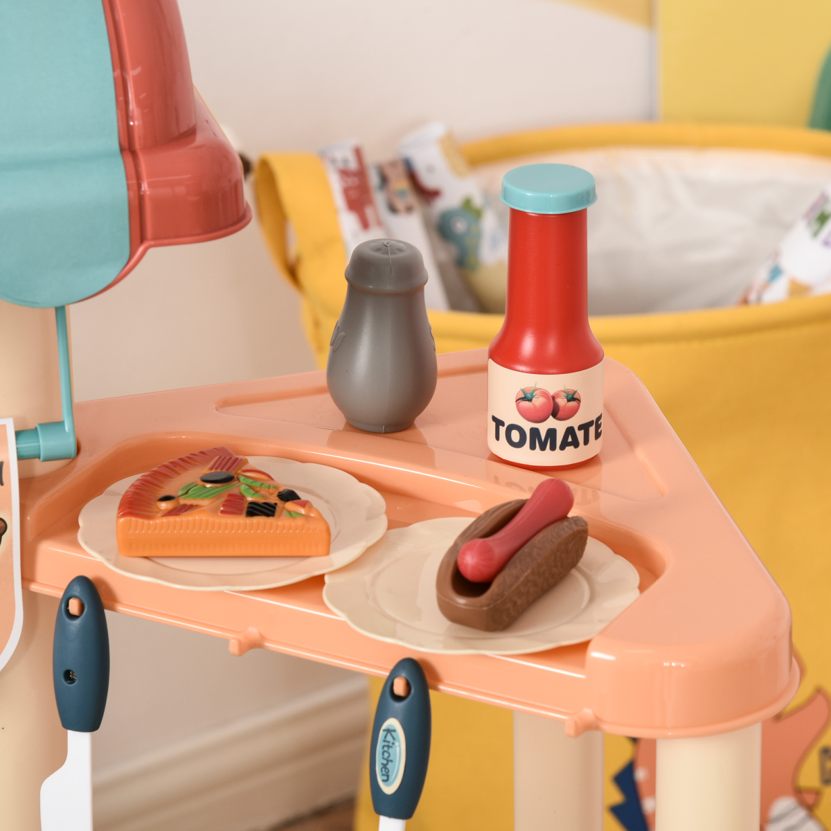 Kids Kitchen Play set Pretend Trolley Cart Toys for Age 3-6 50 Pcs