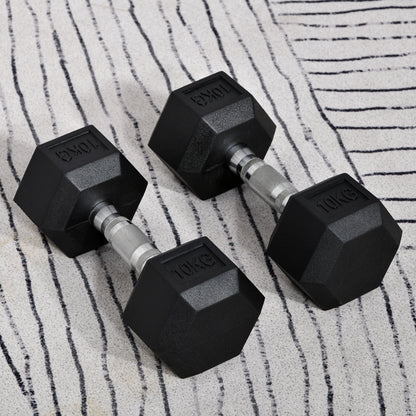Hexagonal Dumbbells Kit Weight Lifting Exercise for Home Fitness 2x10kg HOMCOM
