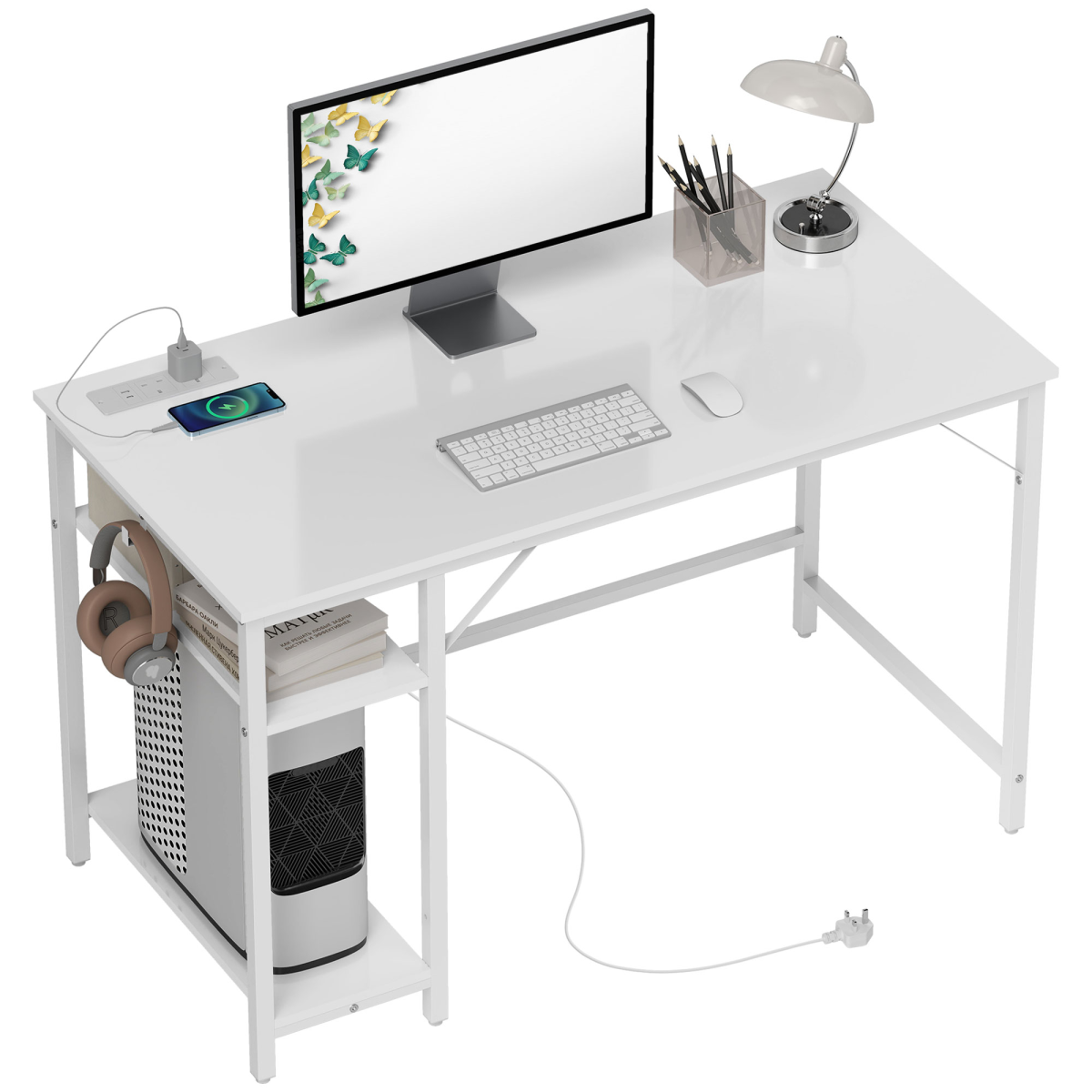 Home Office Desk Reversible Study Table for Bedroom White 120 x 60 cm