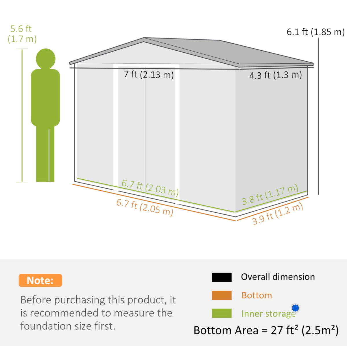 7 x 4ft Metal Garden Storage Shed Brown