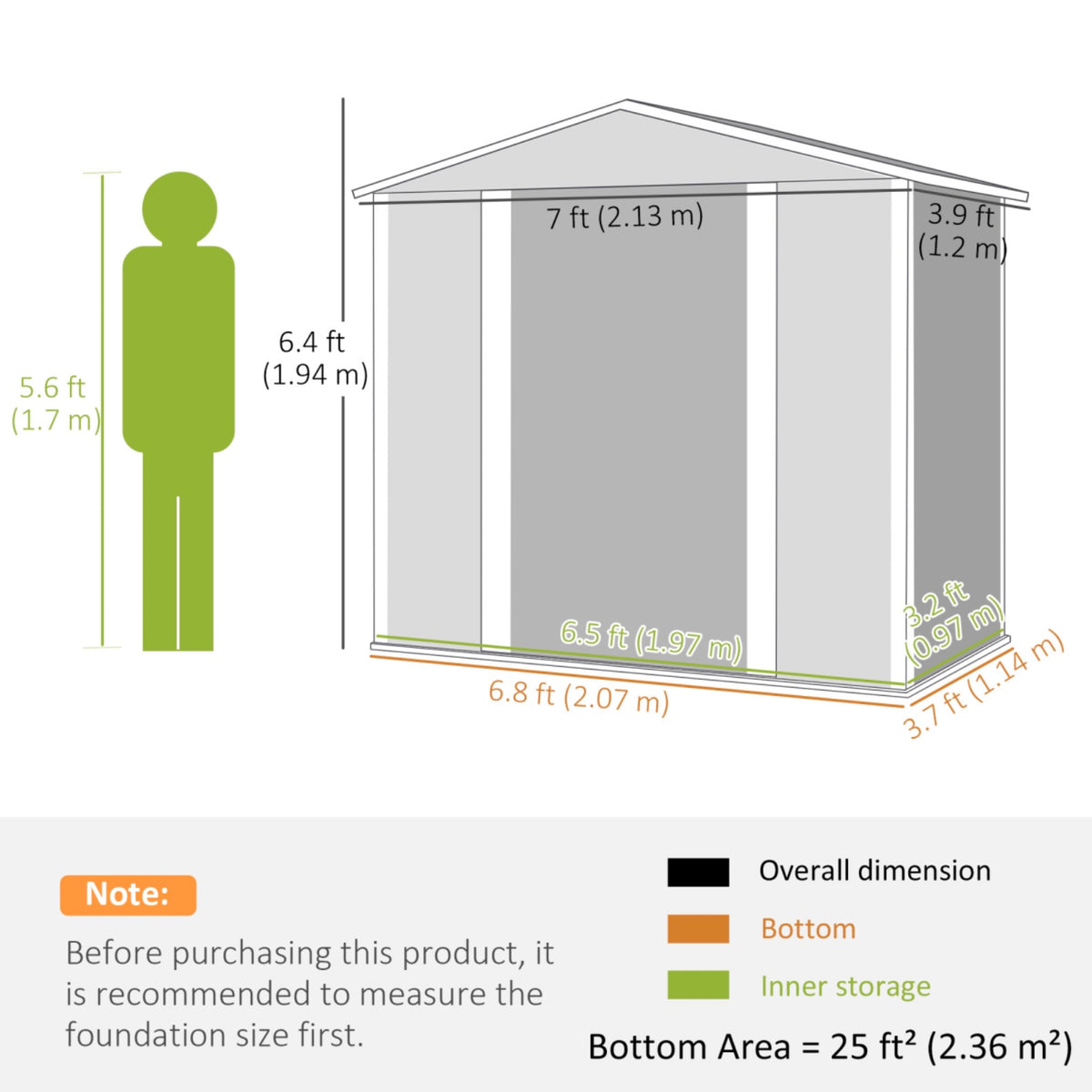7 x 4ft Metal Garden Shed Dark Grey