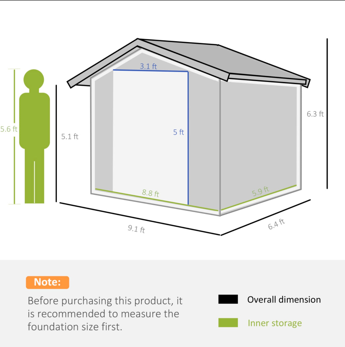 9 x 6 ft Dark Grey Metal Garden Storage Shed