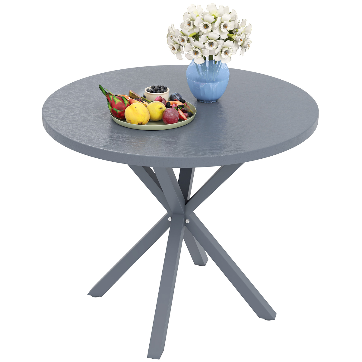 Garden Table with Steel Frame, Wood Effect Top, for Balcony, Deck
