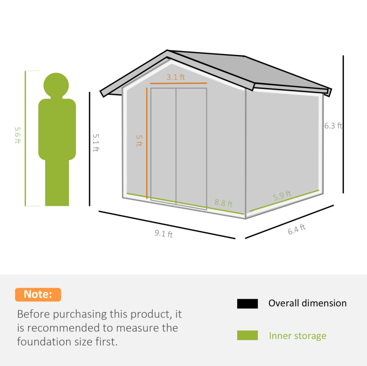 9 x 6 ft Khaki Metal Garden Storage Shed