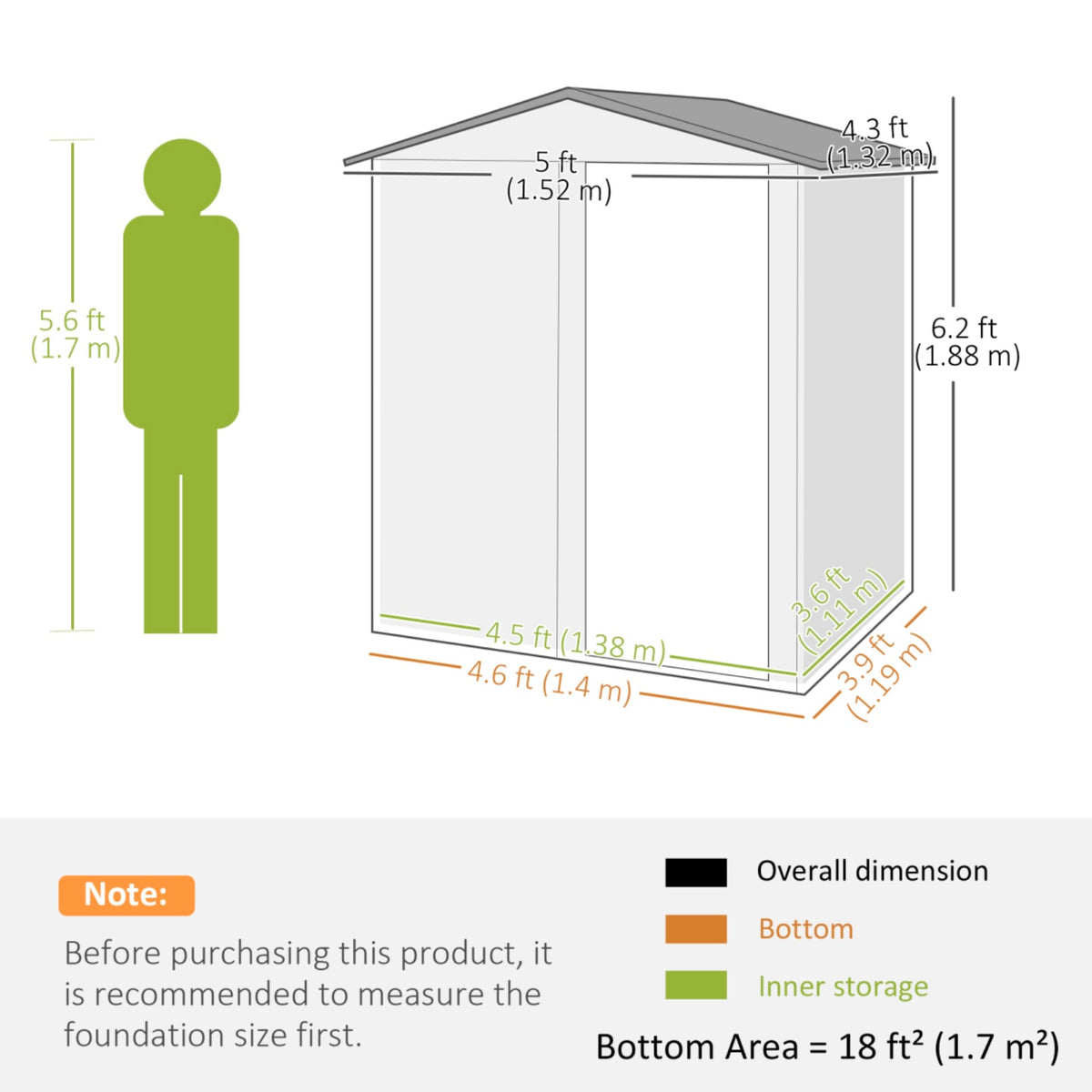5 x 4.3ft Metal Garden Storage Shed Grey Wood Effect