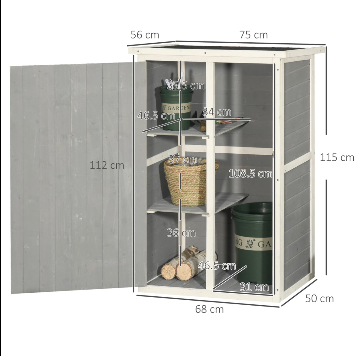 2.5 x 1.5ft Wooden Garden Storage Shed Fir Wood Tool Cabinet