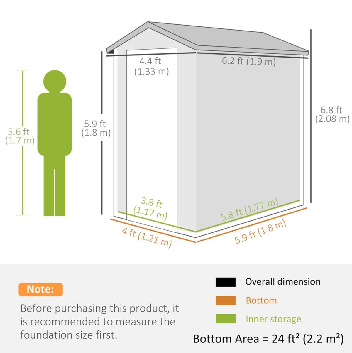 6 x 3ft, 6 x 4ft, 8 x 6ft Plastic Garden Storage Shed Grey