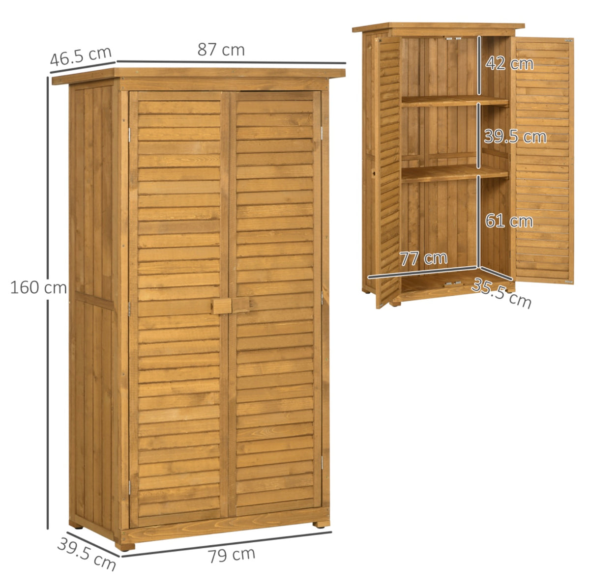 3 x 1.5ft Wooden Garden Storage Shed Tool Cabinet with 3 Tier Shelves