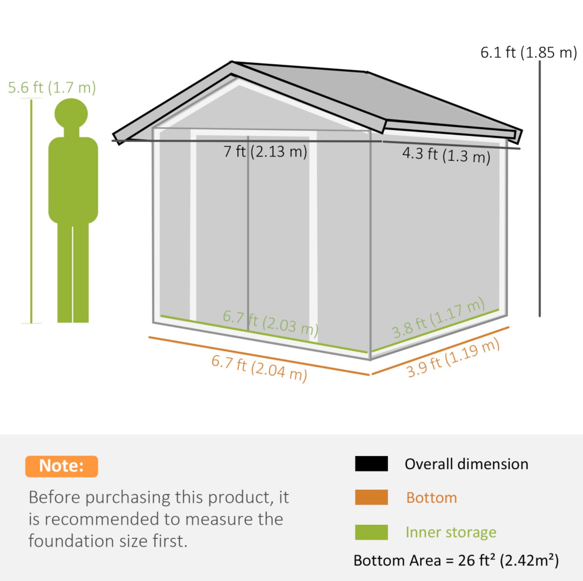 7 x 4ft Metal Garden Storage Shed Grey