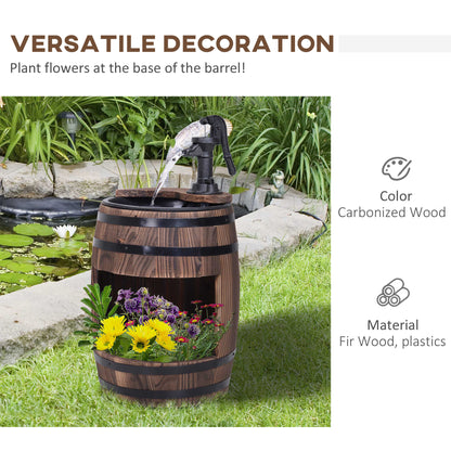 Wood Barrel Pump Garden Fountain Water Feature Flower Planter Stand New