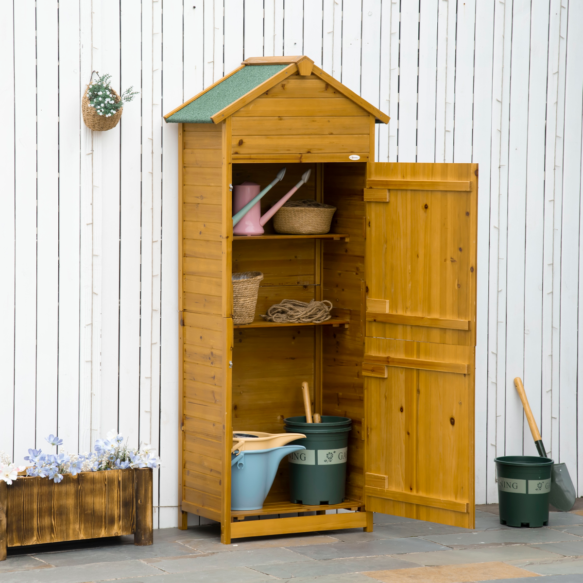 Wooden Garden Storage Shed Tool Cabinet with Lockable Doors – 191.5cm