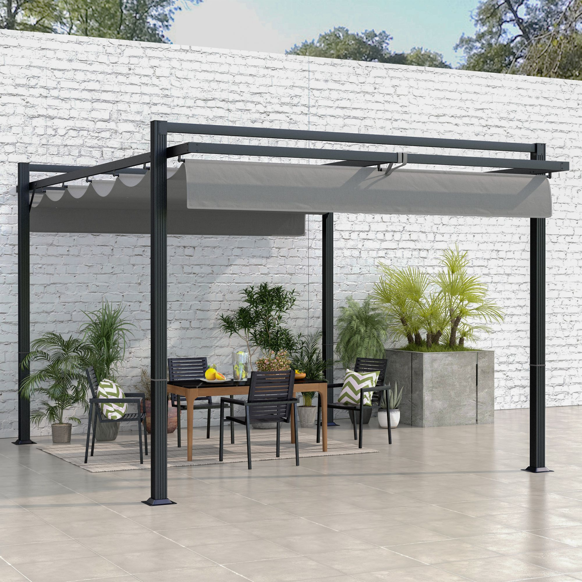 3 x 4m Pergola with Retractable Roof and Aluminium Frame, Grey