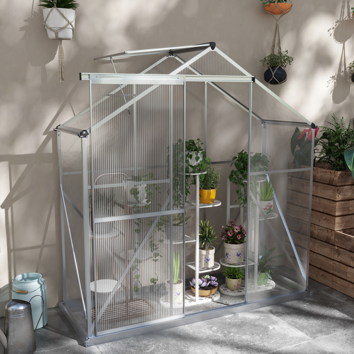Polycarbonate Greenhouse Aluminium Green House, Silver 6 x 2.5ft