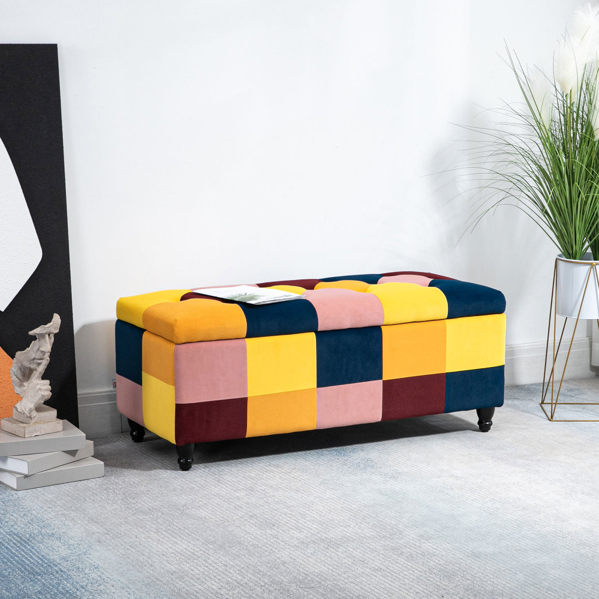 114 x 47 x 47cm Velvet Storage Ottoman, Button-tufted Footstool Box