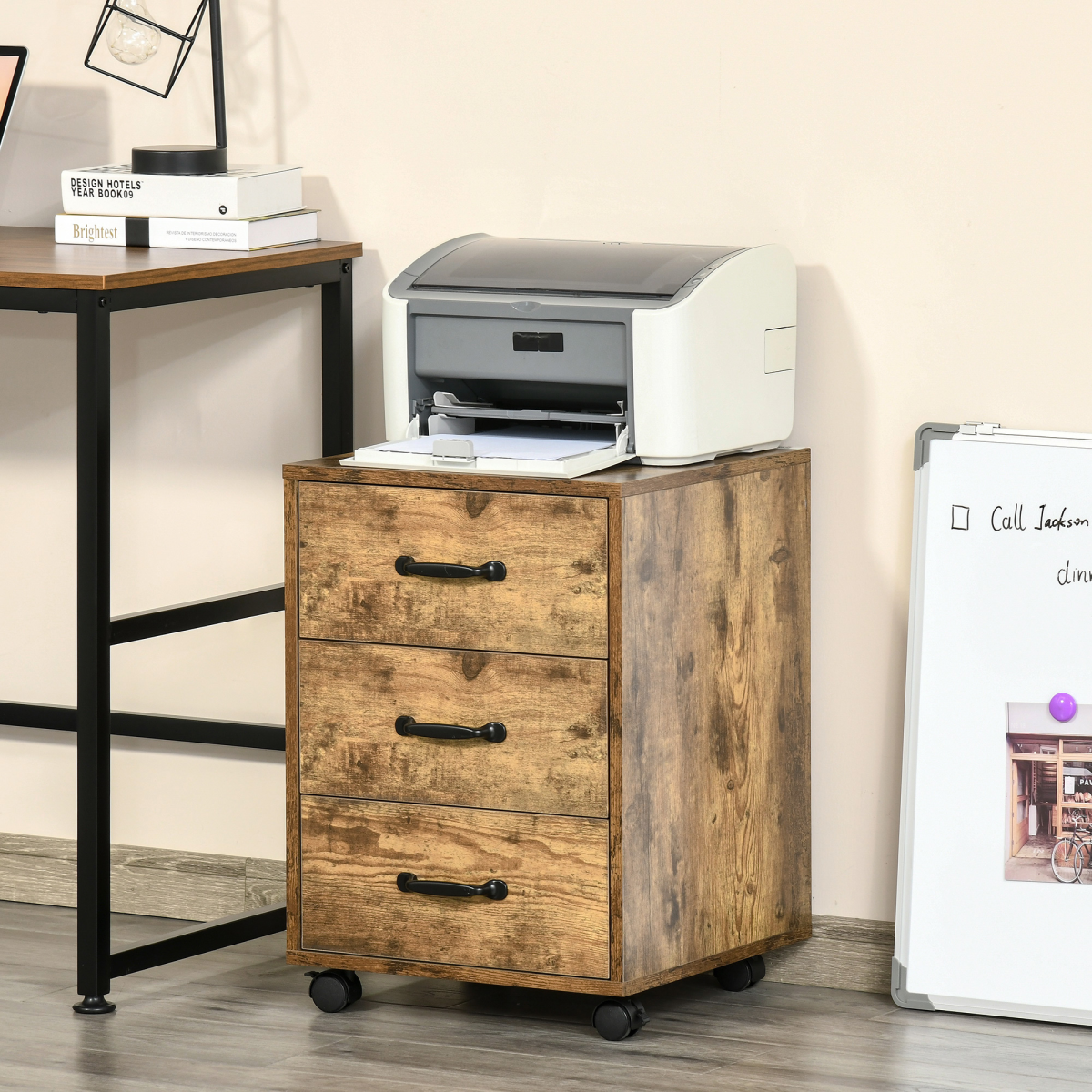 Rolling File Cabinet with 3 Drawers, Under Desk Mobile Filing Organizer