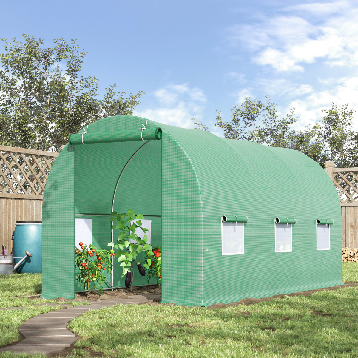 4.5m x 2m x 2m Walk-In Gardening Plant Greenhouse w/ PE Cover, Green