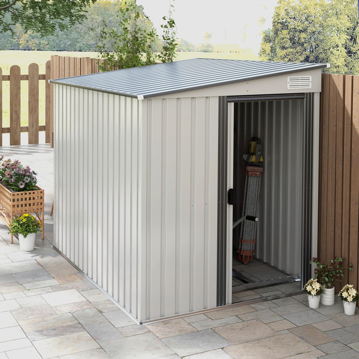 5 x 7FT Garden Shed with Foundation Lean to Metal Tool Shed White