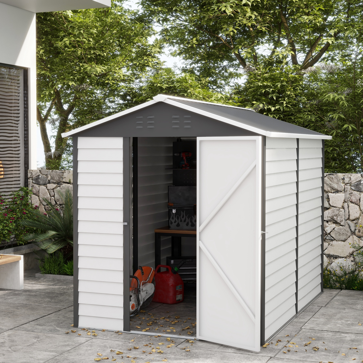 Galvanised Metal Garden Shed Tool Storage Shed for Patio Grey 9'x6'