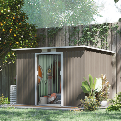 9 x 4ft Metal Garden Storage Shed Light Grey Wood Grain