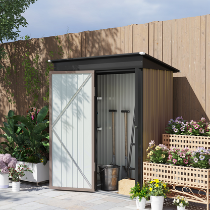 5 x 3ft Steel Garden Shed Lean To Storage with Adjustable Shelves Brown