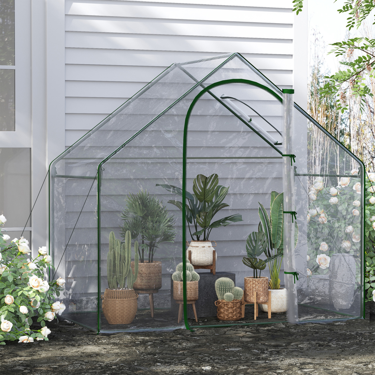 Portable Walk-in PVC Greenhouse w/ Zipped Door for Flowers Plant