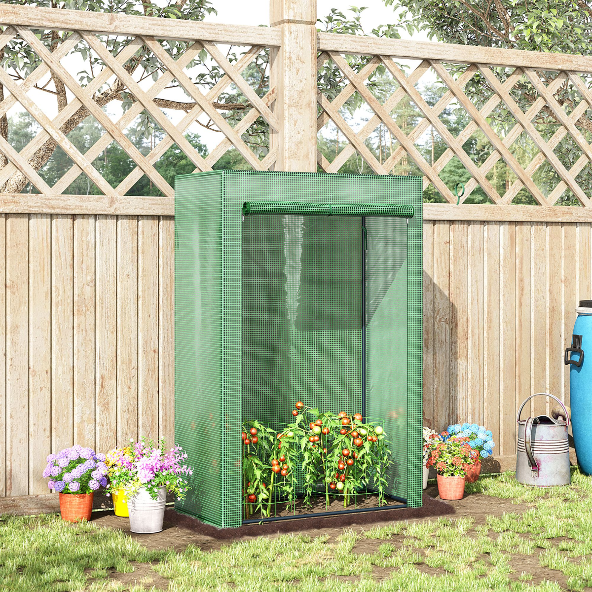 Greenhouse PE Cover w/ Zipper Roll-up Door Outdoor, Green