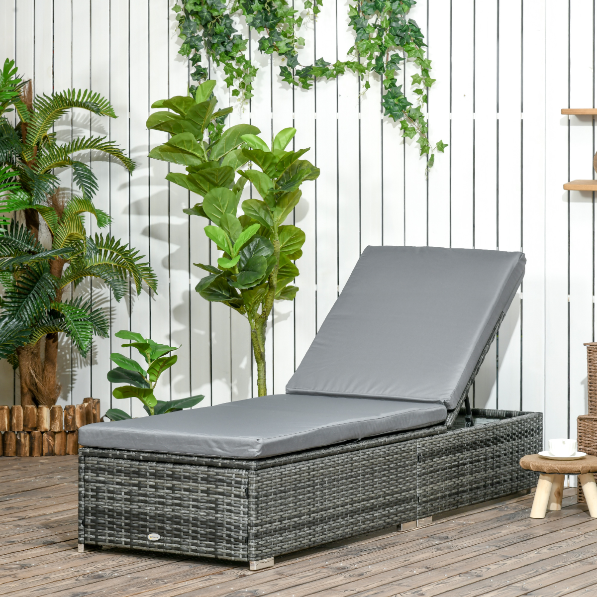 Patio Rattan Chaise Lounge Garden Pool Wicker Sun Lounger Adjustable