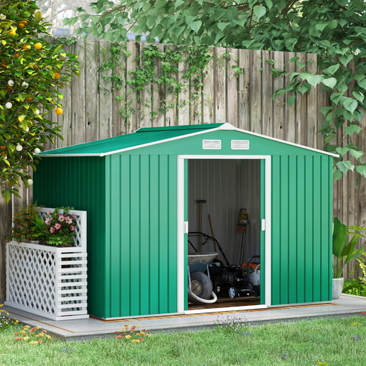 9 x 6 ft Green Metal Garden Storage Shed