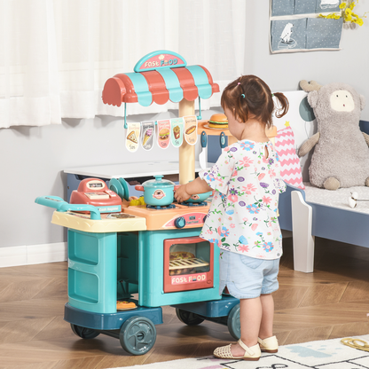 Kids Kitchen Play set Pretend Trolley Cart Toys for Age 3-6 50 Pcs
