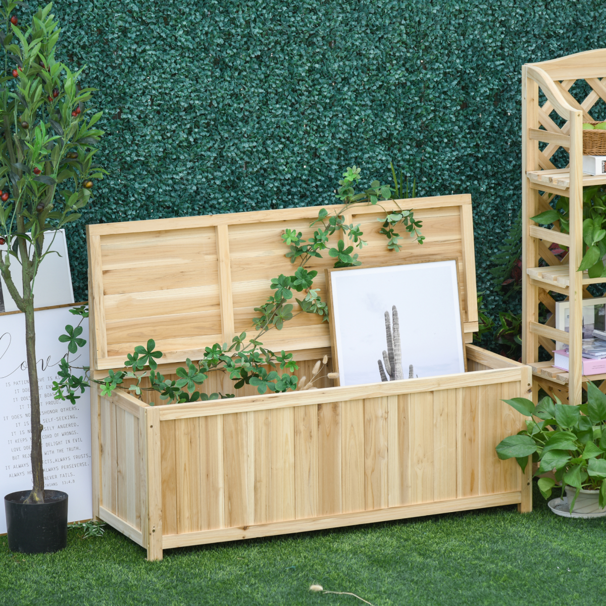 Garden Bench & Arch Wood Storage Bench Deck Outdoor Garden Seating