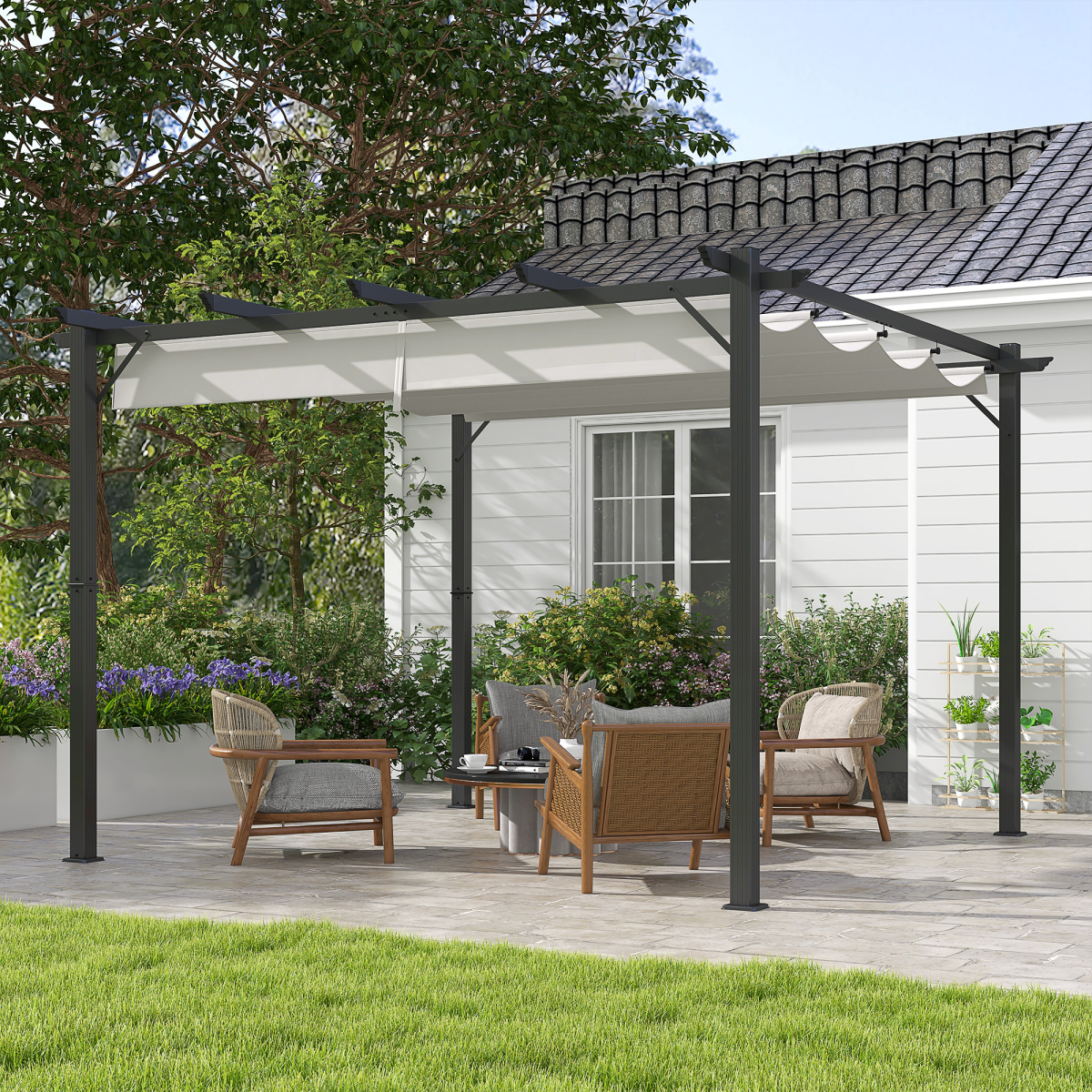 3x3(m) Pergola Gazebo Sun Shade Shelter Aluminium Garden Canopy, Grey