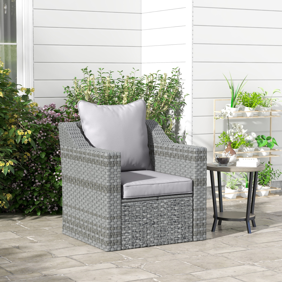One-piece Outdoor Back and Seat Cushion for Garden, Light Grey