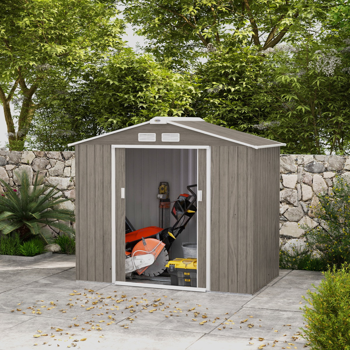 Garden Shed Storage Unit with Locking Door Floor Foundation Vent Brown