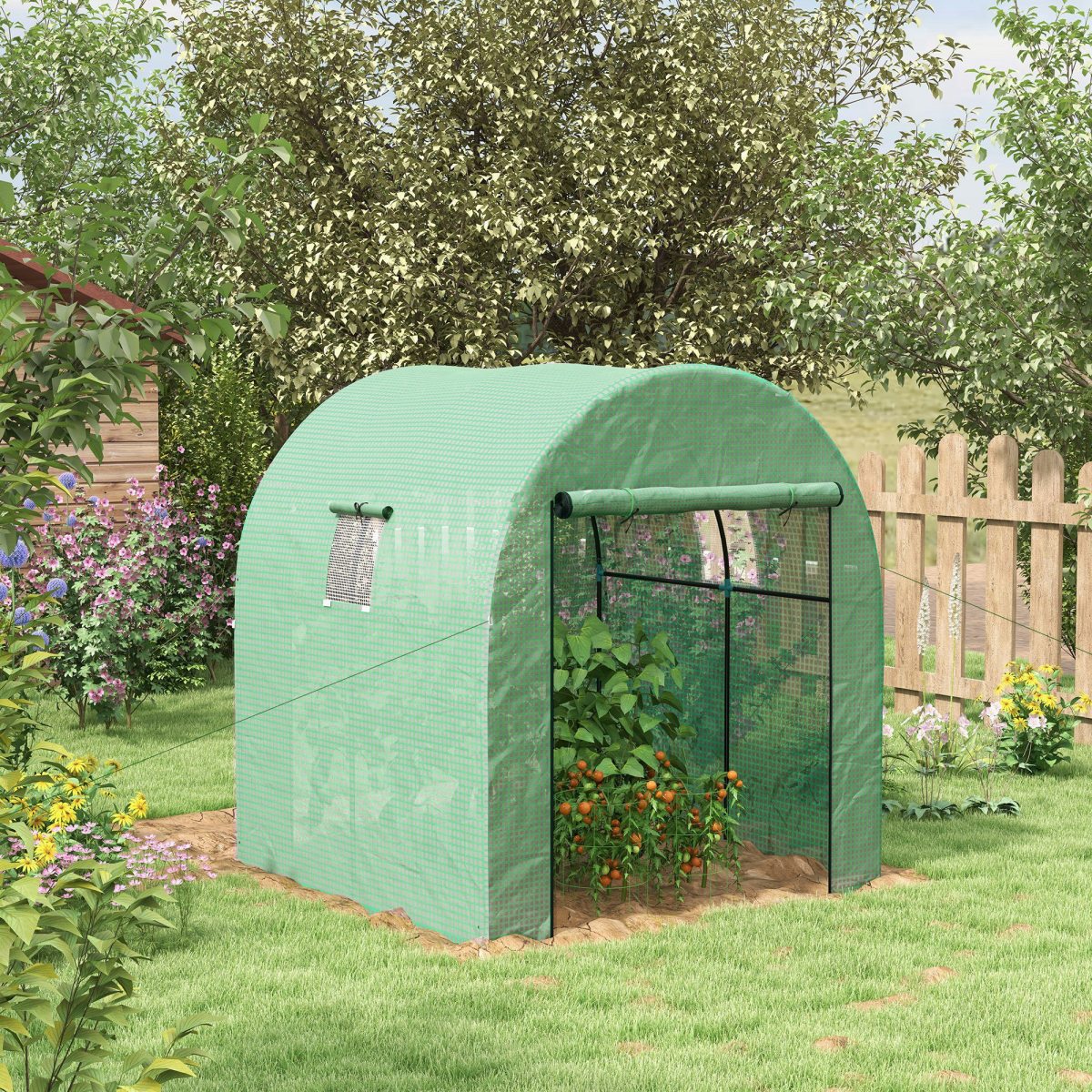 Polytunnel Greenhouse with Doors and Mesh Windows 1.8 x 1.8 x 2m