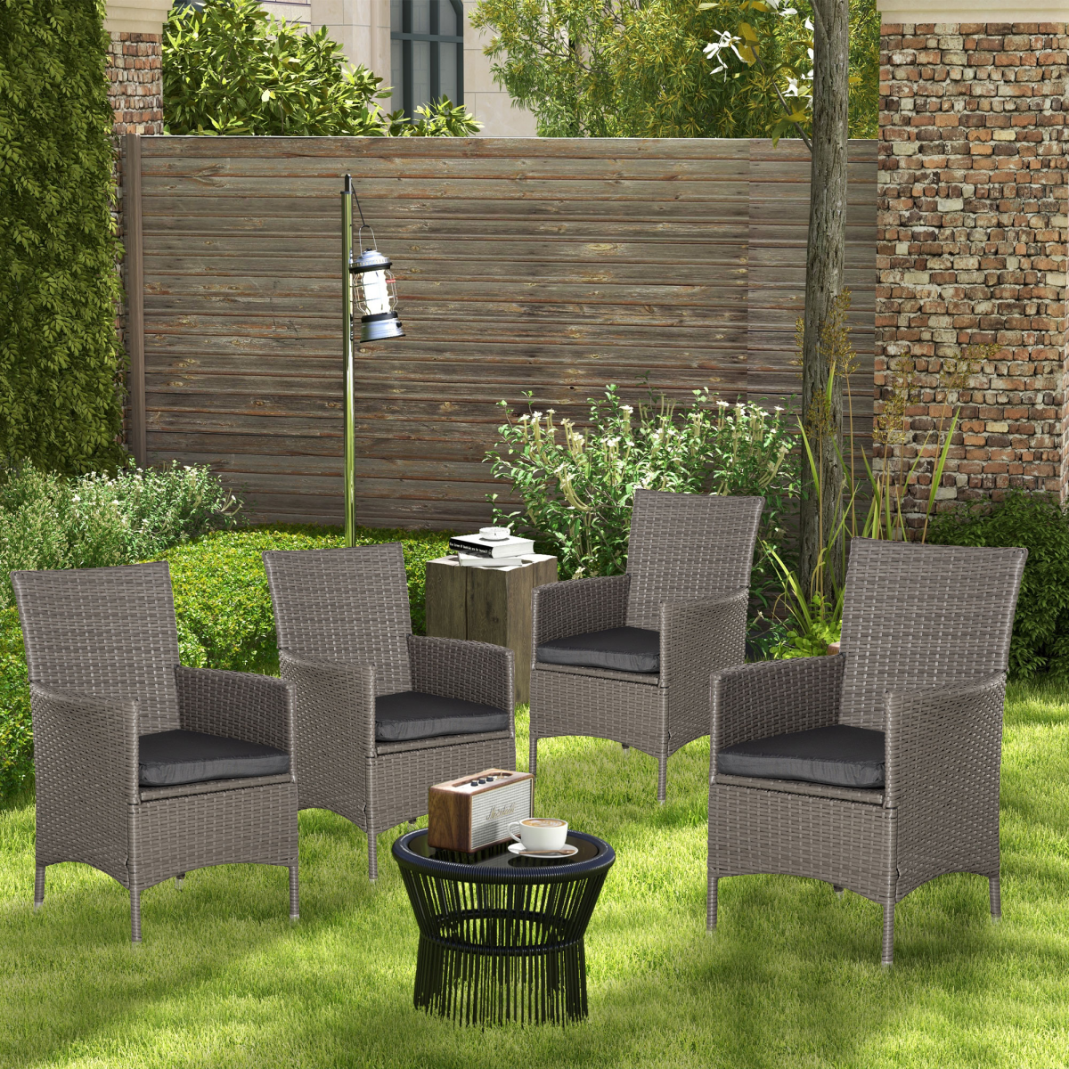 4PC Outdoor Rattan Armchair Wicker Dining Chair Set for Garden Grey