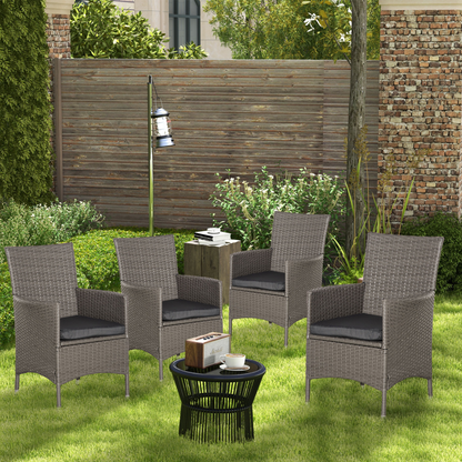 4PC Outdoor Rattan Armchair Wicker Dining Chair Set for Garden Grey