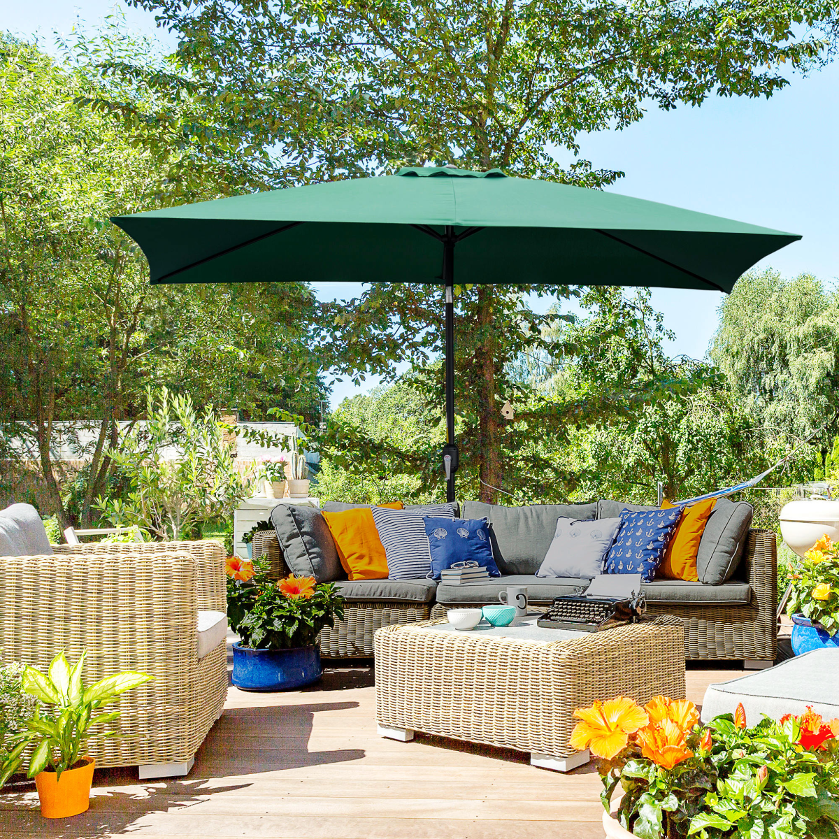 3x2m Patio Parasol Canopy Tilt Crank 6 Ribs Sun Shade Garden Green
