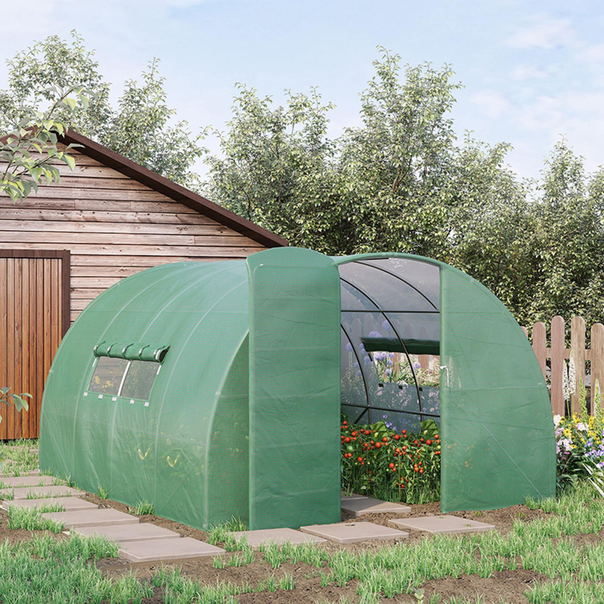 Walk-in Garden Polytunnel Greenhouse Galvanised Steel W/ Door