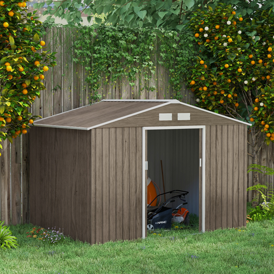 9 x 6ft Metal Garden Storage Shed Light Brown