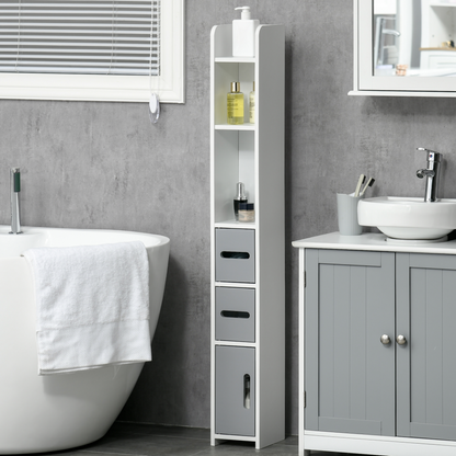 Freestanding Tall Bathroom Cabinet W/ Open Shelves 3 Cupboards, Grey